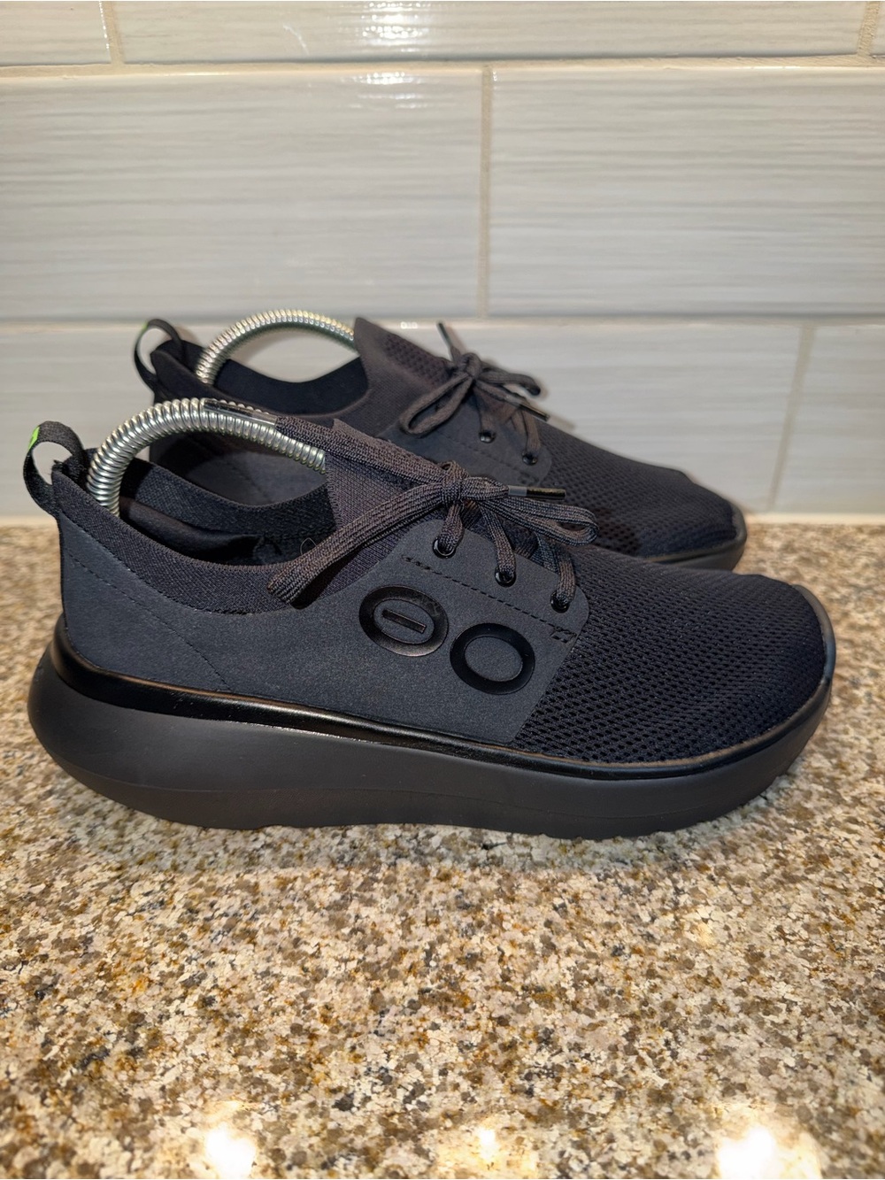 OOFOS women’s Black Athletic Lace-Up Sneakers